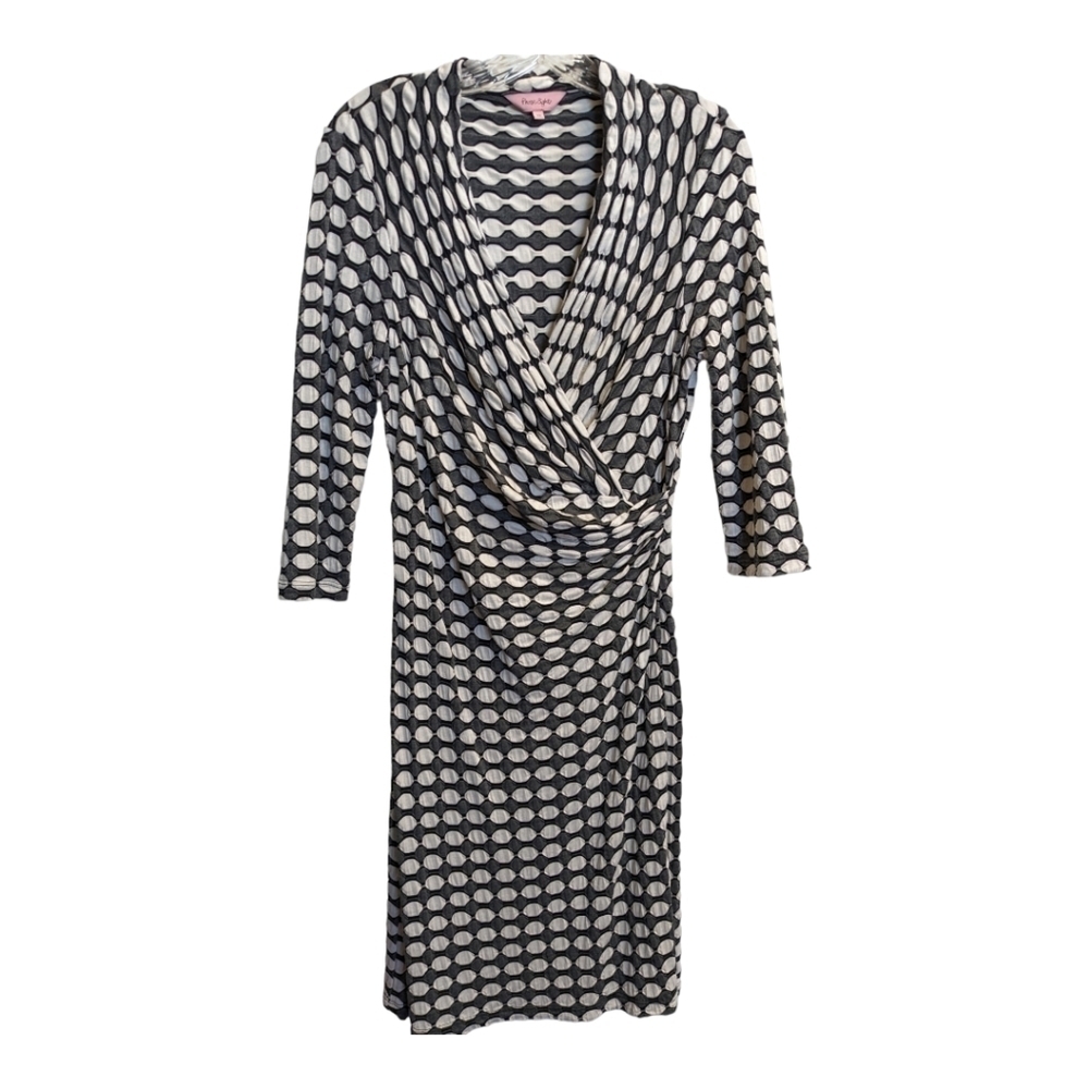 Phase Eight wrap body con midi dress black gray cream